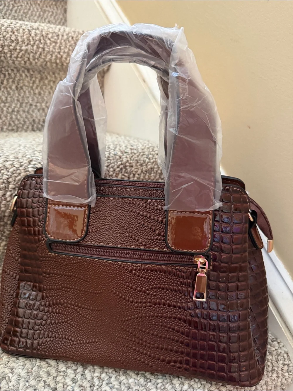 Women's Brown & Orange Structured Tote with Matching Wallet